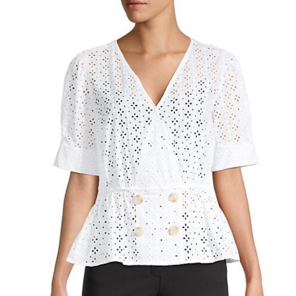 Nanette Lepore White Eyelet Lace Peplum Top
